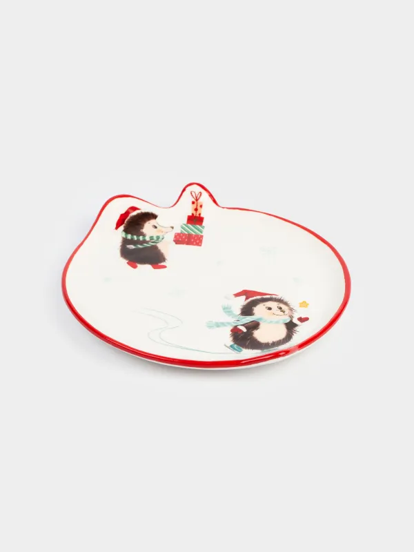 Тарелка закусочная, 21 см, керамика, белая, Ежи с подарками, Hedgehog christmas, image-1