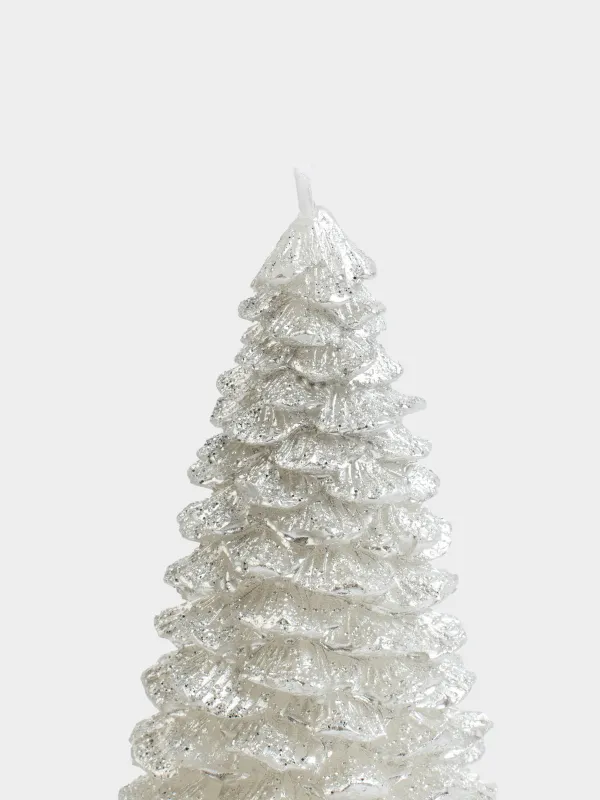 Свеча, 18 см, с блестками, серебристая, Ель, Fir candle, image-1