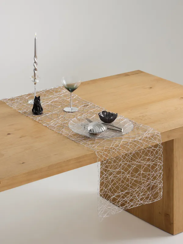 Дорожка настольная, 40х160 см, целлюлоза/ПЭТ, серебристая, Паутинка, Azhur Grid, image-4