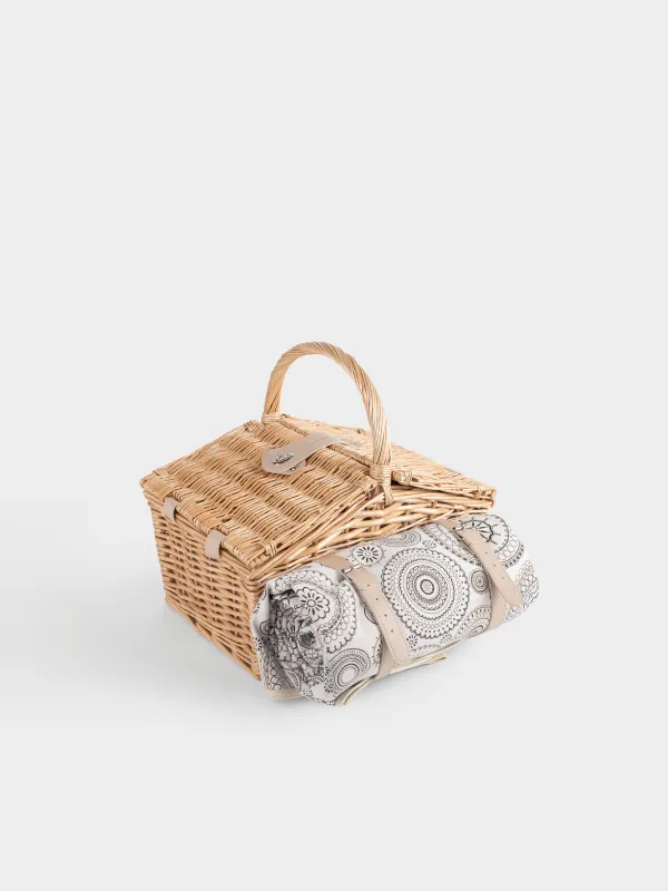 Корзина для пикника, 40х28 см, 4 перс, 21 пр, с пледом, лоза, бежевая, Picnic, image-0