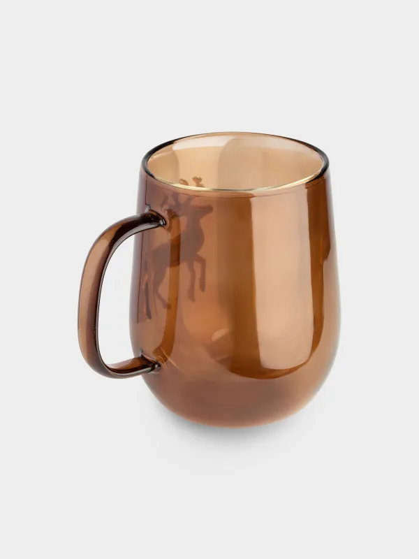 Кружка, 400 мл, стекло Б/металл, коричневая, Бронзовый олень, Air decor, image-1