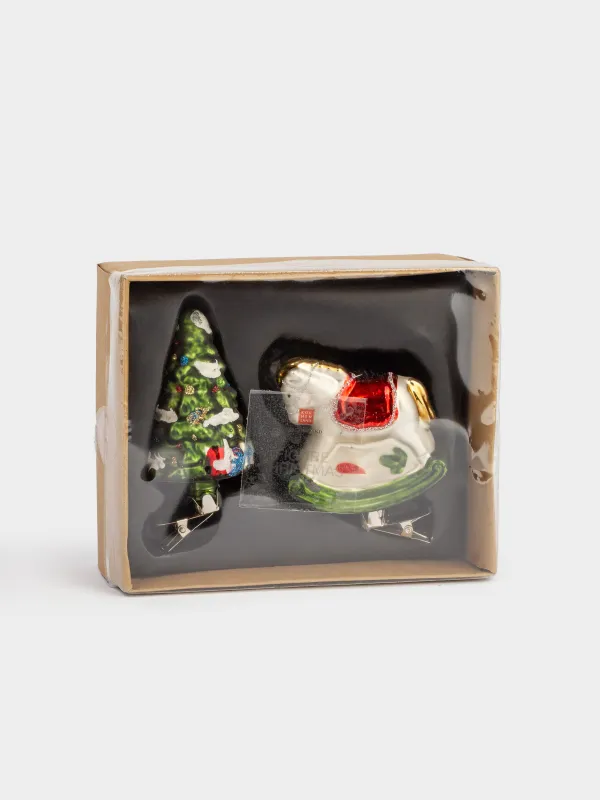 Набор елочных игрушек, 7 см, 2 шт, на клипсе, стекло, Лошадь и ель, Figure christmas, image-5