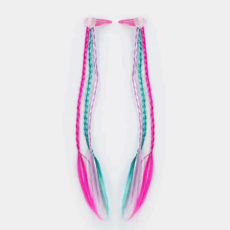 Заколка для волос, 42 см, 2 шт, детская, с прядями, полиуретан/металл, Сердце, Hairstyle