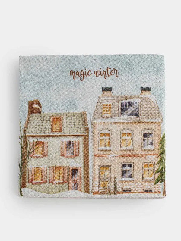 Салфетки бумажные, 21х21 см, 20 шт, квадратные, бежево-голубые, Дома, House built, image-0