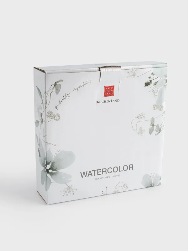 Блюдо, 23х6 см, с бортами, фарфор N, Серые цветы, Watercolor, image-7