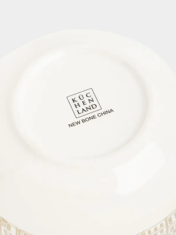 Пиала, 14x7 см, фарфор N, молочно-золотистая, Домики и лошадь, Snow sparks, image-6