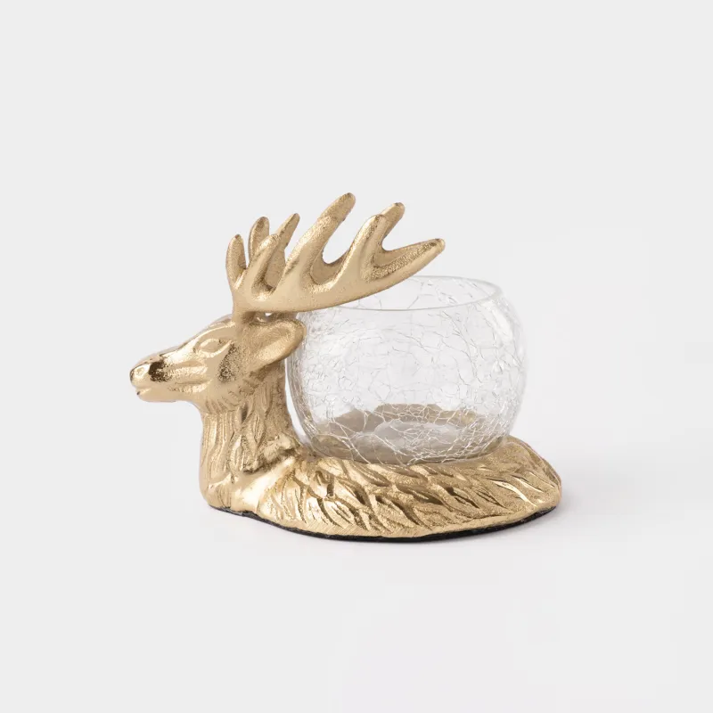 Подсвечник, 9 см, для чайной свечи, стекло/металл, золотистый, Олень, Arctic deer