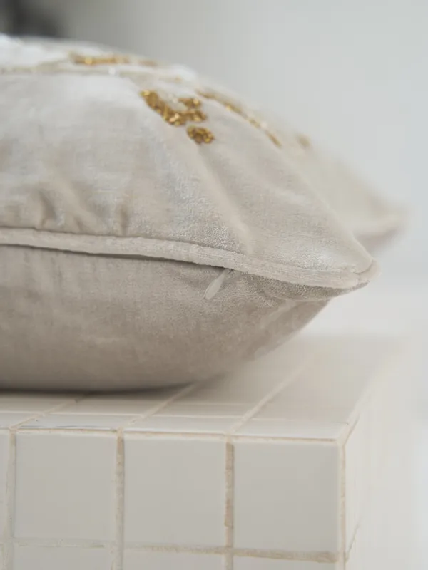 Подушка декоративная, 50х50 см, вельвет/бисер, бежевая, Ветви, Print, image-6