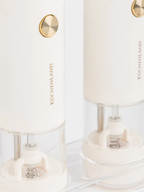 Мельница для специй, 18 см, 2 шт, электрическая, на подставке, пластик, молочная, Liberica light, image-1