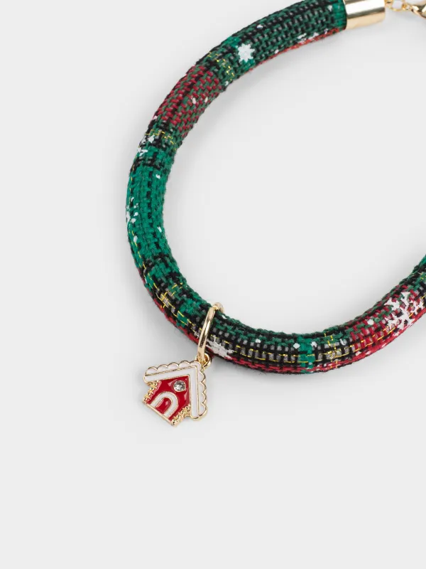 Ошейник для животных, 25/30 см, декоративный, полиэстер/металл, зеленый, Домик, Christmas pet, image-3