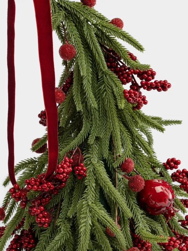 Ель искусственная, 30 см, Ель с бантиками и гранатами, Conifer curved, image-1