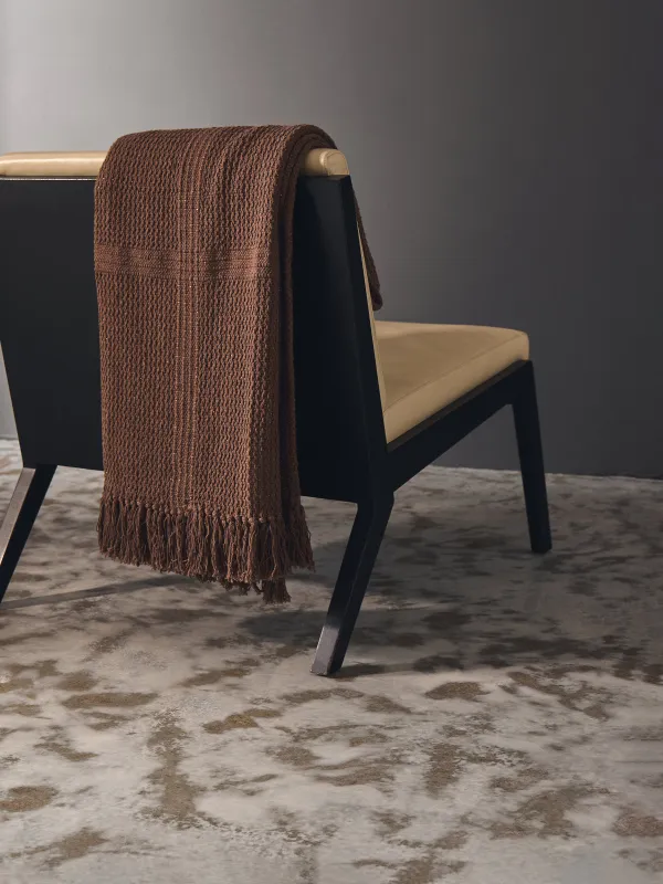 Плед, 130x170 см, с бахромой, хлопок/люрекс, коричневый, Клетка, Strike, image-1