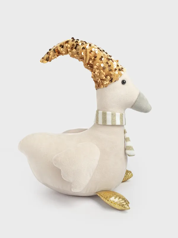 Игрушка, 35 см, мягкая, полиэстер, бежево-золотистая, Гусь в колпаке, Goose, image-3