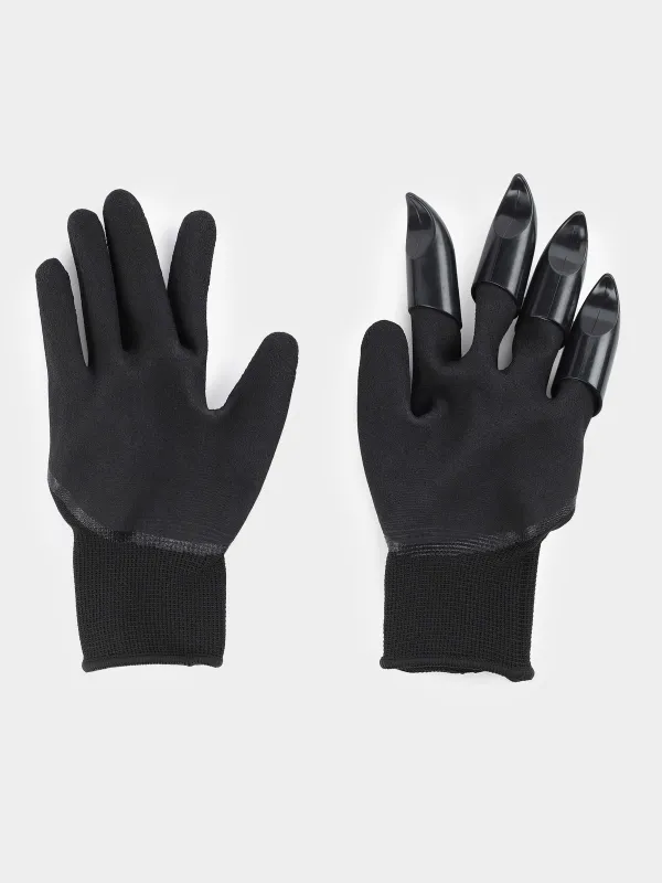 Перчатки садовые, р. М, с когтями, полиэстер/латекс, черные, Gardening, image-1