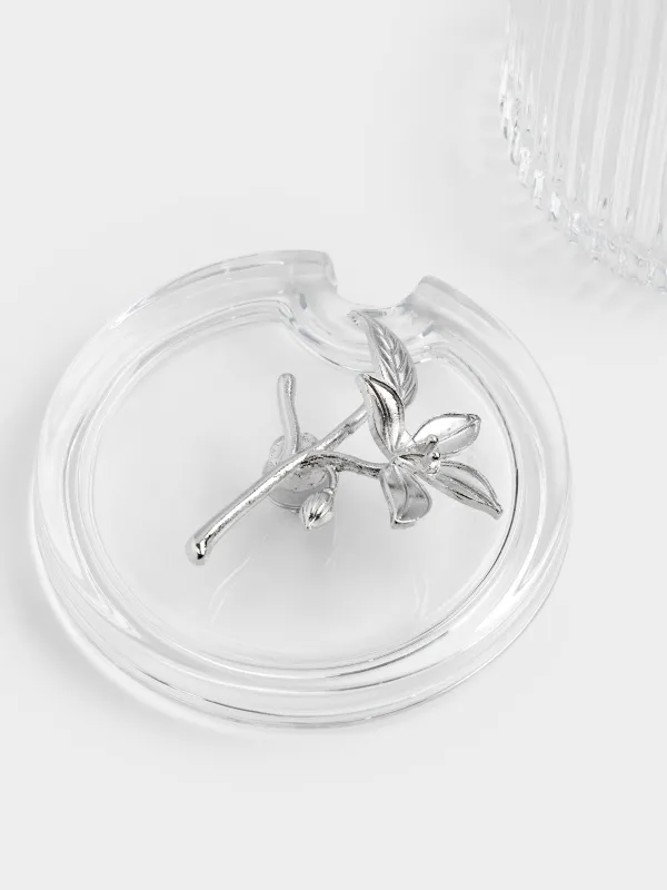 Сахарница, 9,5х12 см, 400 мл, с ложкой, стекло/металл, Серебристые цветы, Ribby silver, image-3