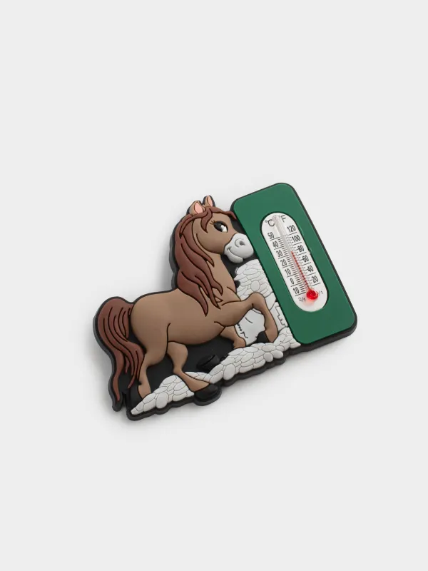 Магнит с градусником, 6 см, резина/стекло, Конь, Horse cute, image-1