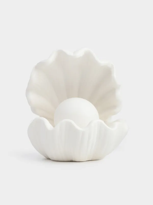 Светильник декоративный, 10х11 см, фарфор P, белый, Ракушка с жемчужиной, Tridacna, image-1