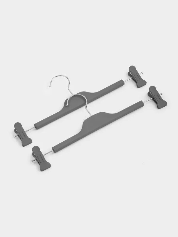 Вешалка для брюк/юбок, 35 см, 2 шт, с зажимами, пластик с покрытием, серая, Fun house, image-1