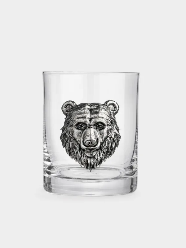 Стакан для виски, 10 см, 340 мл, стекло/металл, Серебристый медведь, Lux elements, image-3