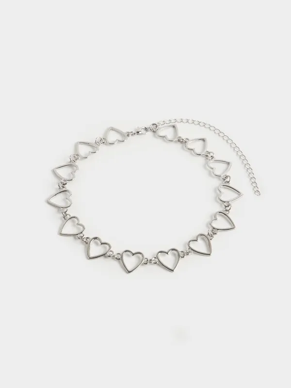 Цепочка, 43 см, металл, серебристая, Сердца, Jewelry heart, image-2