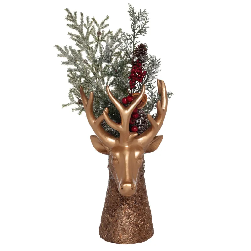 Ваза декоративная, 40 см, полирезин, золотистая, Голова оленя,Deer gold, image-3