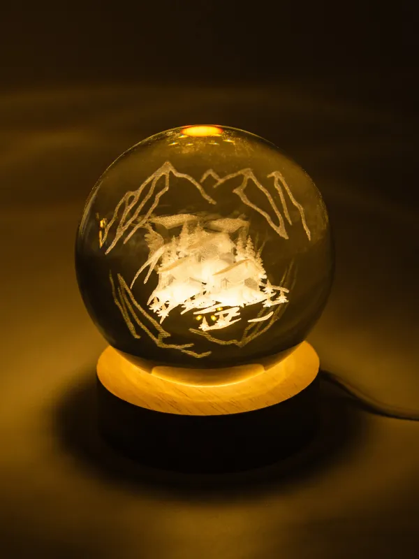 Светильник декоративный, 10 см, с подсветкой, стекло/дерево, Горы, Illumination, image-4