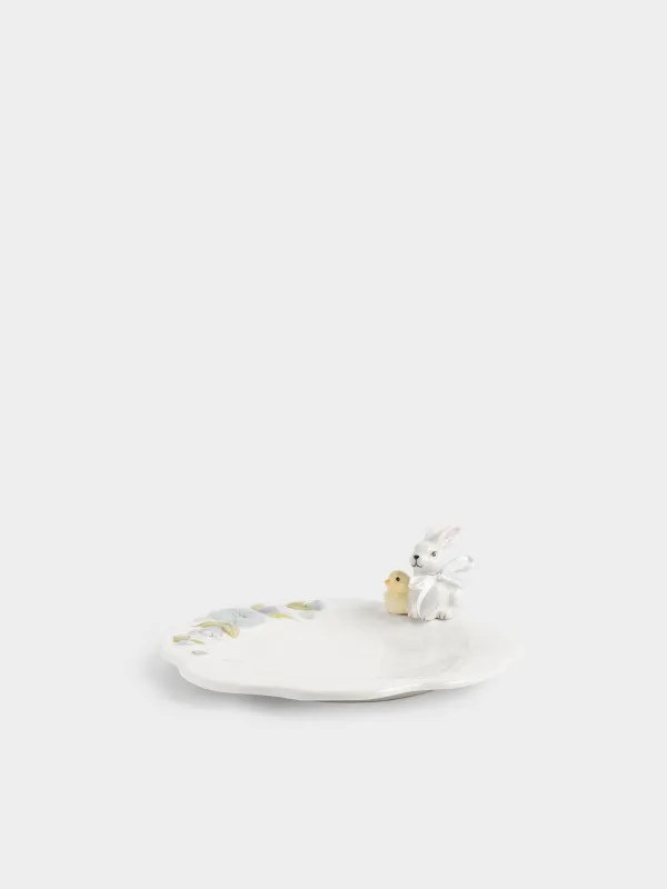 Блюдо, 25 см, керамика D, молочное, Кролик и цыпленок с цветами, Easter, image-1