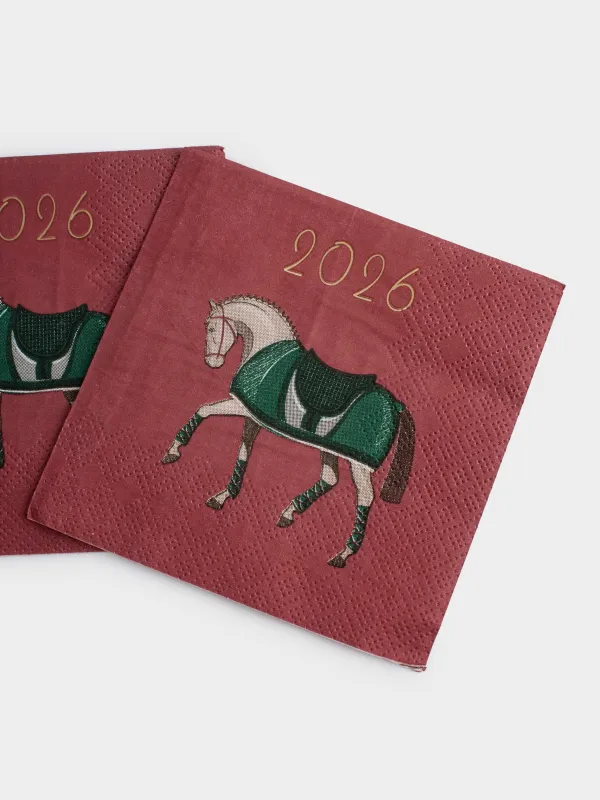 Салфетки бумажные, 21х21 см, 20 шт, квадратные, бордовые, Лошадь, Warhorse, image-3