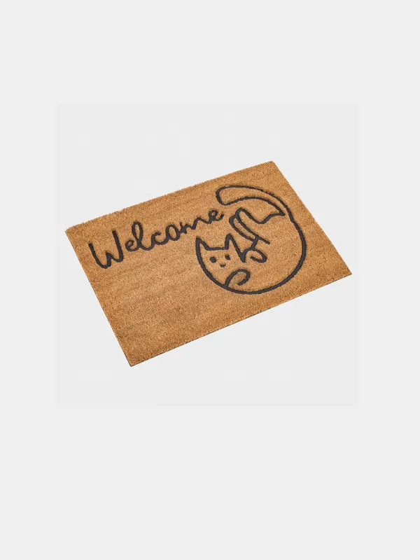Коврик придверный, 40х60 см, кокос/ПВХ, бежевый, Кот, Home deco, image-1