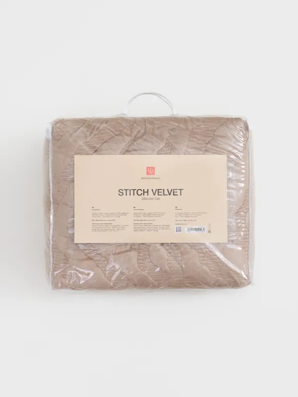Покрывало, 220х240 см, стеганое, вельвет/микрофибра, коричневое, Stitch velvet, image-7