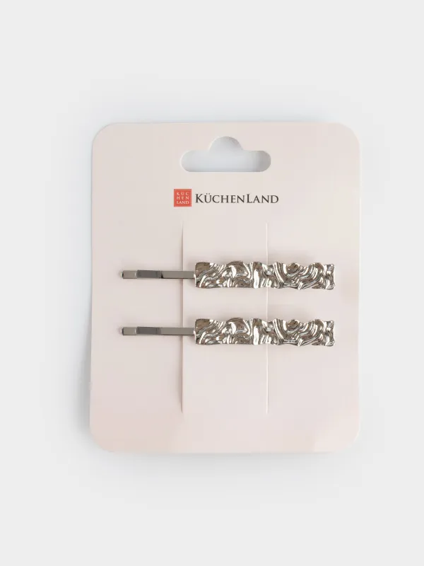 Заколка для волос, 6 см, 2 шт, металл, серебристая, Gediegen, image-4