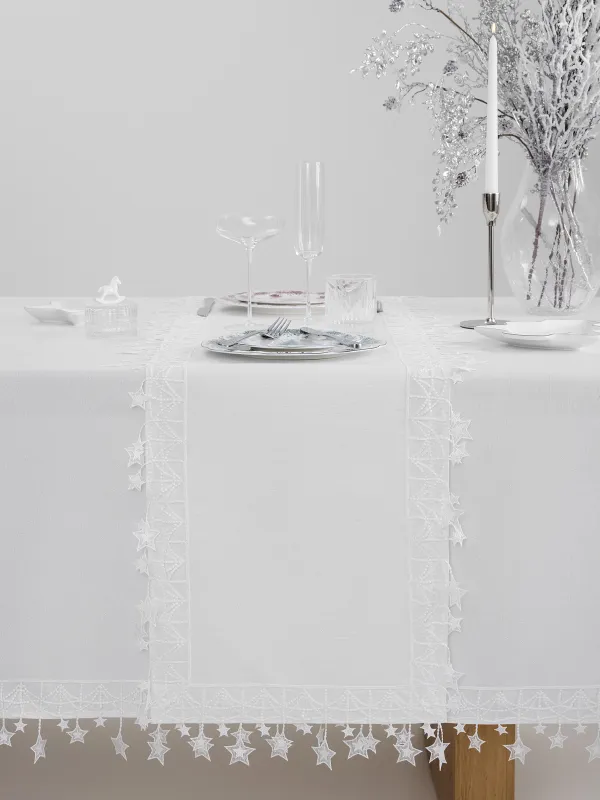 Дорожка настольная, 40х160 см, с кружевом, Звезды, Stars framed, image-2