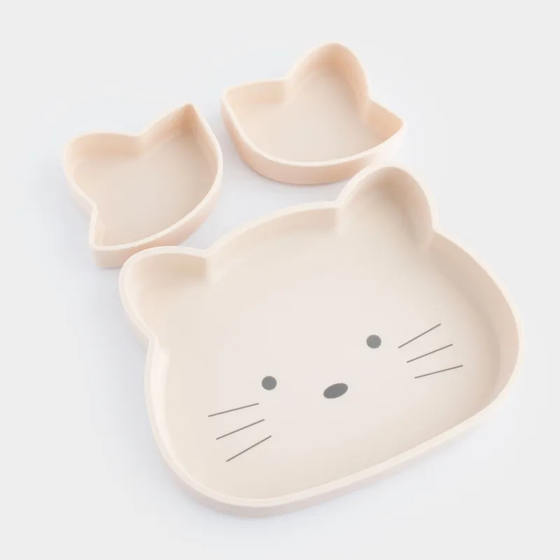 Набор посуды, детский, 1 перс, 3 пр, силикон, бежевый, Кошка, Kiddy, image-5