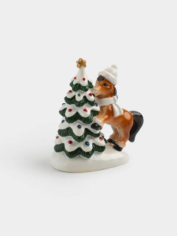 Статуэтка, 8 см, полирезин, молочно-коричневая, Лошадка с елкой, Horse christmas, image-1