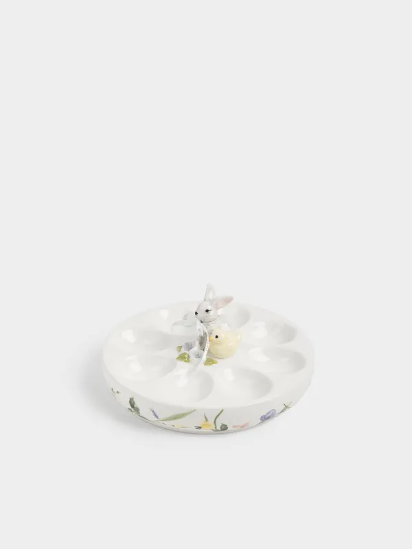 Блюдо пасхальное, 19х10 см, 8 отд, керамика D, молочное, Кролик и цыпленок в цветах, Easter, image-0