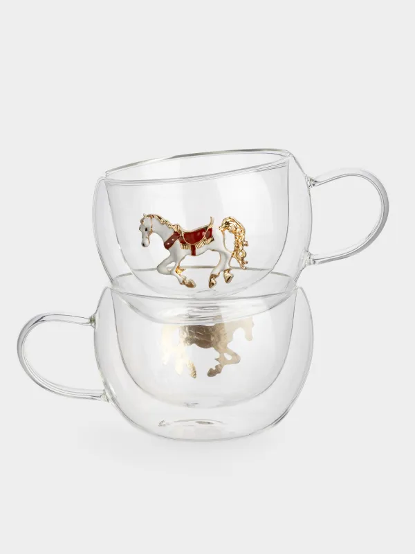 Кружка, 270 мл, 2 шт, стекло Б/металл, Лошадка, Air decor, image-0