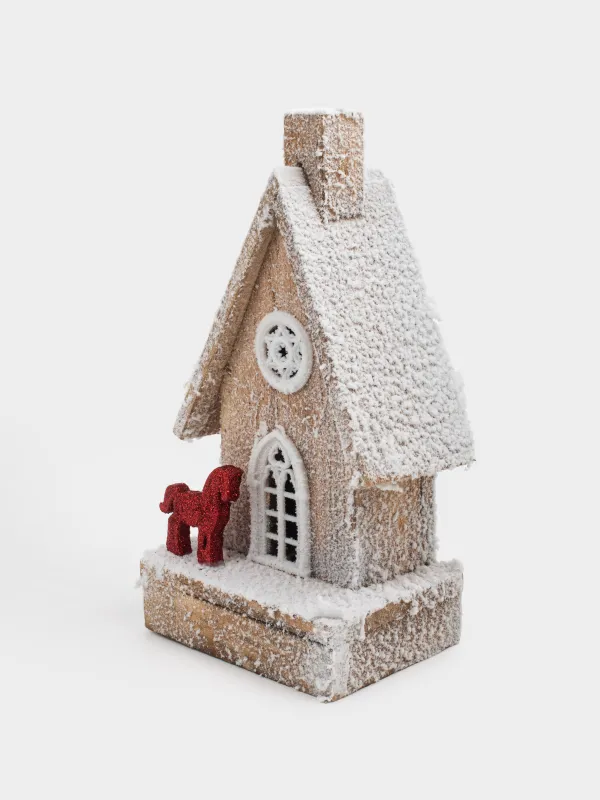 Статуэтка с подсветкой, 14х26 см, дерево, Заснеженный домик с лошадкой, Touch winter, image-4