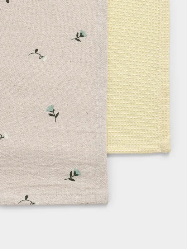 Полотенце кухонное, 40х60 см, 2 шт, хлопок, бежевое/желтое, Цветы, Meadow, image-1