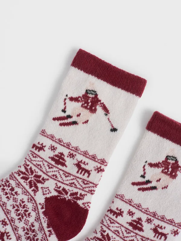 Носки женские, бежево-красные, Fleece, image-1