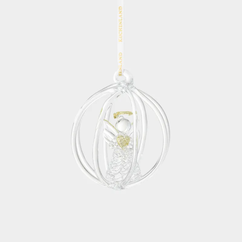 Игрушка елочная, 8 см, стекло, золотистая, Ангел в шаре, Ball shape