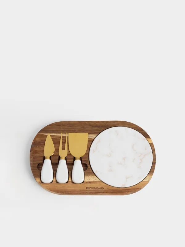 Набор для сыра, 5 предметов, блюдо на подставке, Cheese gold, image-1