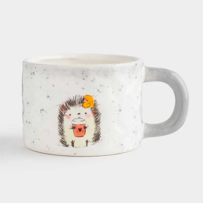 Кружка, детская, 350 мл, молочно-серая, в крапинку, Ежик, Hedgehog walk