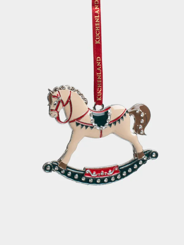 Игрушка елочная, 8 см, металл/стразы, коричневая, Лошадка-качалка, Figure horse, image-0