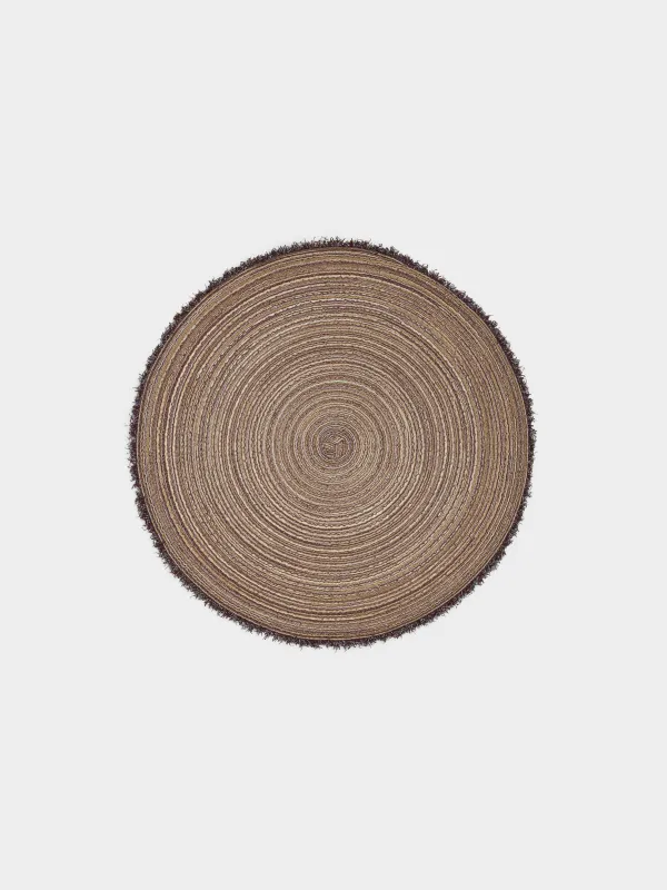 Салфетка под приборы, 38 см, с бахромой, полиэстер, круглая, коричневая, Rotary, image-0