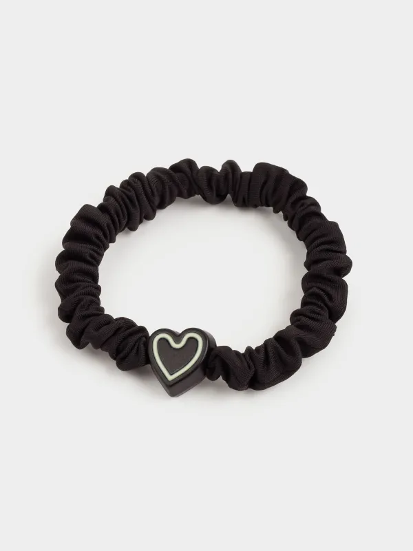 Резинка для волос, 5 см, сатин/пластик, черная, Сердце, Silk, image-1