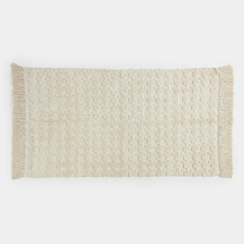 Коврик, 80х150 см, с бахромой, хлопок, песочный, Textured