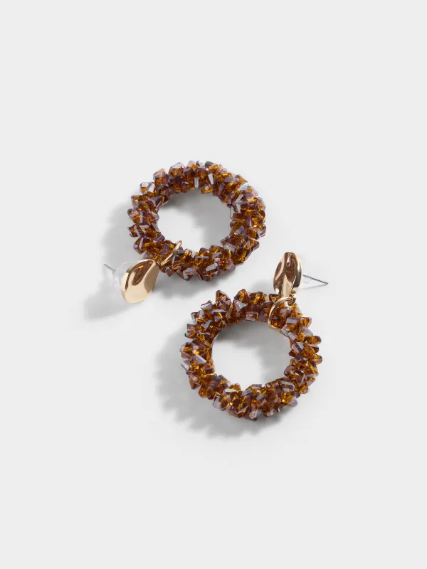 Серьги-пусеты, 5 см, 2 шт, сталь/стекло, коричневые, Кристаллы, Jewelry crystal, image-3