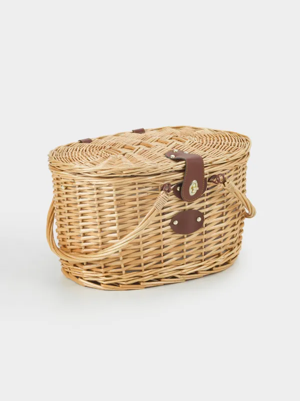 Корзина для пикника, 42х30 см, 4 перс, 25 пр, с пледом, лоза, овальная, коричневая, Picnic, image-2