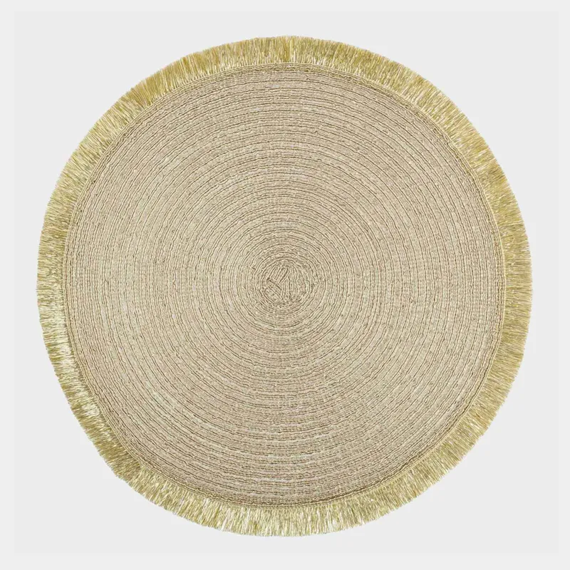 Салфетка под приборы, 38 см, с бахромой, полиэстер, круглая, золотистая, Rotary shine