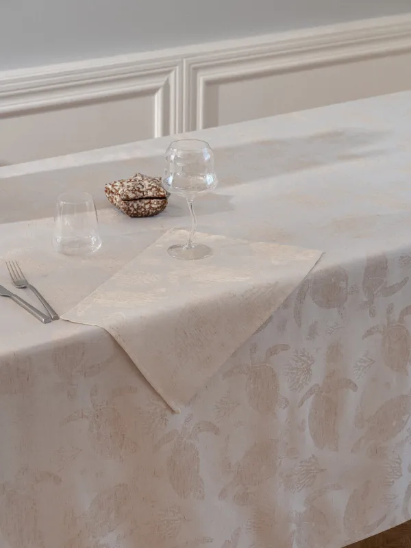 Салфетка под приборы, 30x45 см, жаккард, полиэстер/лен, бежевая, Черепахи, Marine turtles, image-4